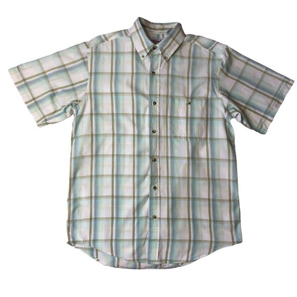 Cowboy Hardware Plaid White Green Short Sleeve Shirt sz M - Picture 3 of 12